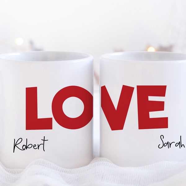 Couples Mug with Love Letters and Names, Personalised Couples Mugs, Love Mug Set