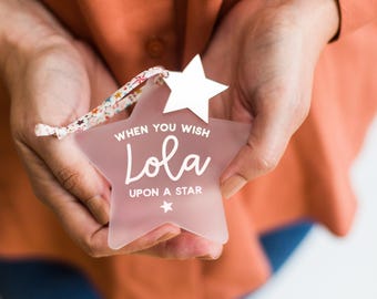 Baby Keepsake Decoration: Liberty Ribbon & Mirrored Star (Custom Foil Color)