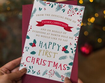 Baby's First Christmas Card - Santa Signed with Printed Message