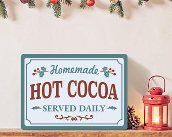 Vintage Christmas Metal Sign - Retro Hot Cocoa Kitchen Art