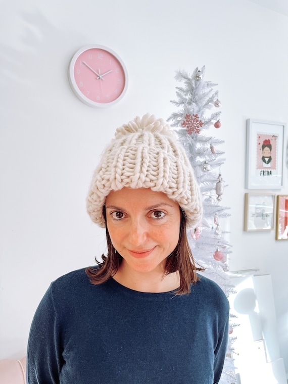 oversized beanie hat with pom pom
