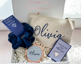 Personalized Bridesmaid Proposal Gift Box: Navy Blue Luxury Set