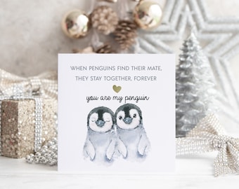 You're My Penguin Anniversary Card with Golden Heart, Greeting Card for Husband Wife Anniversary Card, Boyfriend Anniversary Card Love