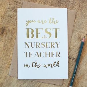 La migliore maestra d'asilo del mondo, biglietto di auguri per assistente insegnante, biglietto di auguri in lamina, biglietto per insegnante, per la scuola materna, grazie insegnante