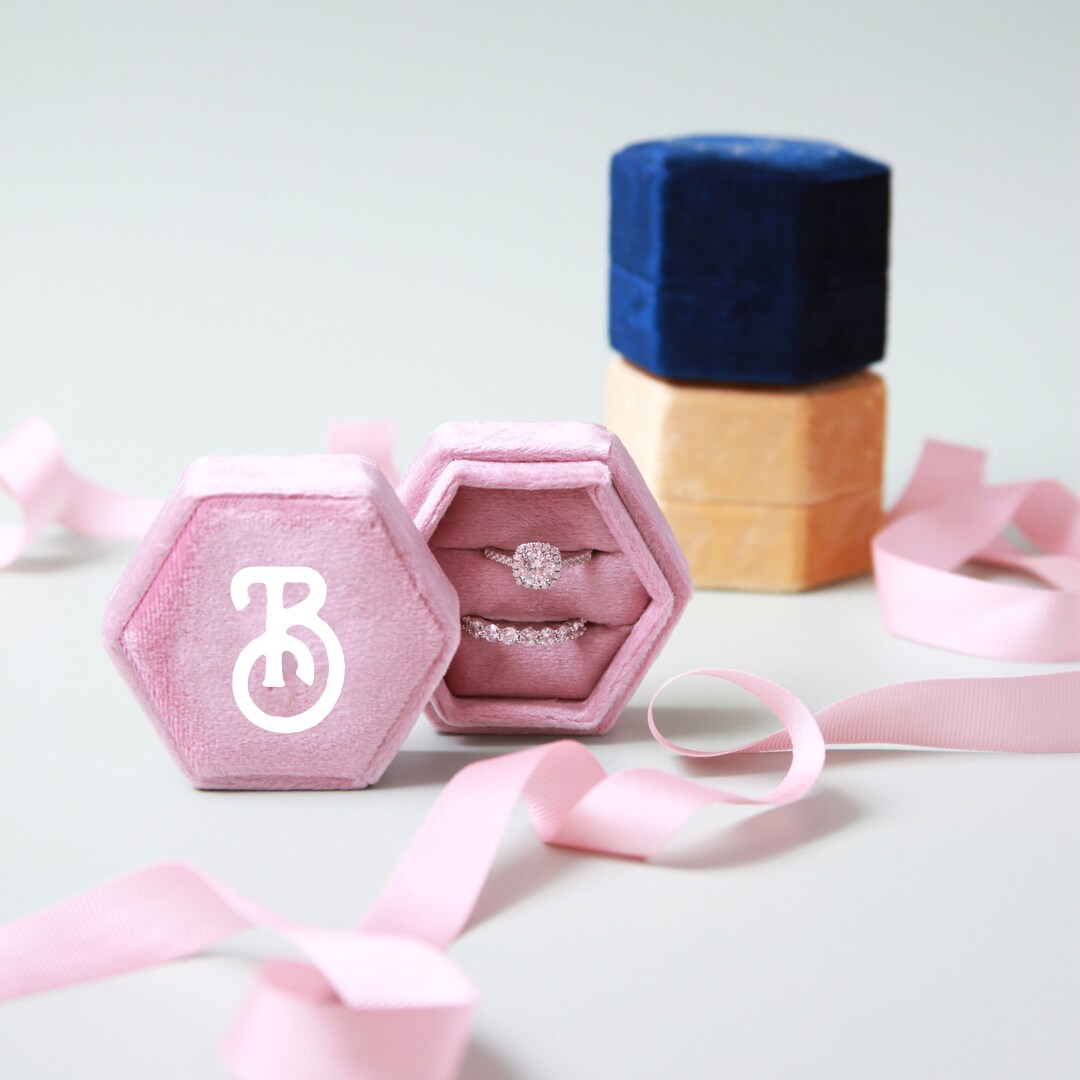Ring Box Personalised Velvet Ring Box: Double Slots, Initial Monogram - Etsy