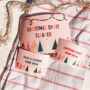 Household Cleaner Label, Printed Cleaner Label, Spray Bottle Label, Spray Label, Christmas spirit, Holiday, Christmas, Set, Room Spray