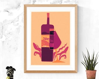 Wine Print/ Wine Art/ Wine Print/ Wall Art/ Illustration / Abstract Art/ Art Print/ Home Decor/ Quirky/ Fun Decor/