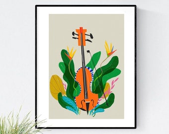 Violin Art/ Violin Print/ Violin Illustration/ Wall Art/ Illustration / Abstract Art/ Art Print/ Home Decor/ Quirky/ Fun Decor/