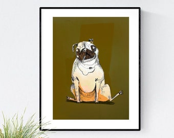 Pug Print/ Pug Illustration/ Puppy Art/ Vintage Art/ Pug/ Cute Art/ Illustration/ Wall Art/ Pet Art