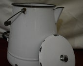 Vintage White Enamel Coffeepot with Black Accents - Large Primitive Enamelware Coffeepot (unmarked)