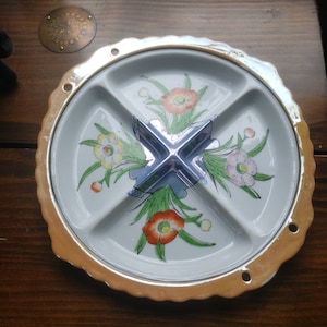 Japanese Floral Divided Relish Dish - Vintage Iridescence Dish
