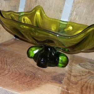 Beautiful Apple Green Large Pedestal Viking Glass Centerpiece - Mid Century Art Glass Focal Point