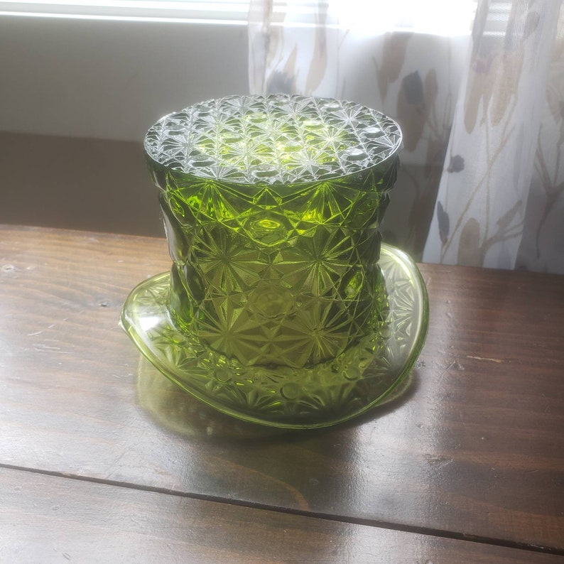 Daisy Deep Green Fenton Glass Top Hat Vintage Seasonal Decor Etsy