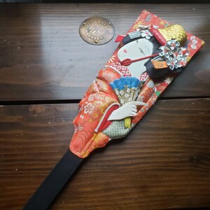 Japanese Geisha Decorative Wall Paddle - Late Century Art - Hagoita Princess