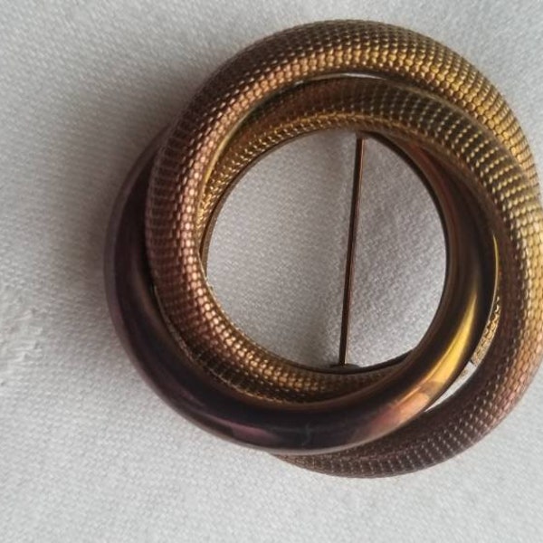Three Circle Spiral Flame Blazed Brooch - Color Spectrum - Vintage Metal Lapel Pin