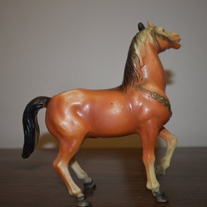 Vintage 1960&#39;s Plastic Toy Horse - ASIS Brown, Black, and White