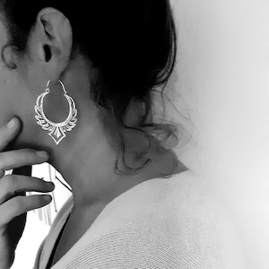 Ethnic silver earrings, Indian earrings, silver angel earrings, tribal earrings, wing jewelry