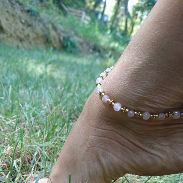 Bracelet de cheville avec pierres fines, chevillère quartz, chevillère turquoise, anklet with stones, Bijou boho Hippy Nature Artisanal