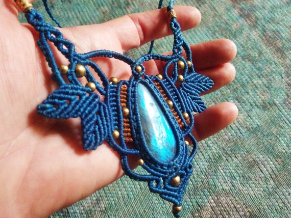 Macrame Necklace With Blue Labradorite, Handmade Jewelry, Choker