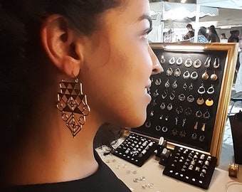 Large ethnic earrings, large geometric earrings, beautiful earrings for her, large geometric hoop earrings, Goddess jewelry