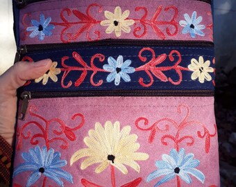 Leather shoulder bag, leather bag, Kashmir embroidery. Unique piece