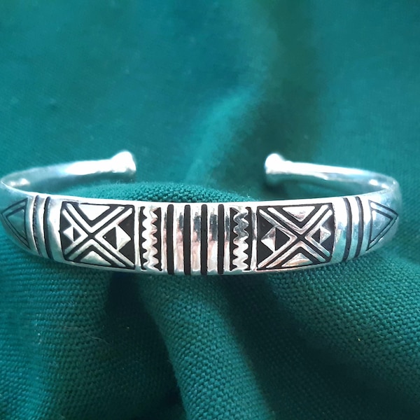 Jonc africain argent homme et femme, Bracelet jonc ouvert argenté, jonc touareg argenté, Jonc Aztèque Africain, Bijou Homme