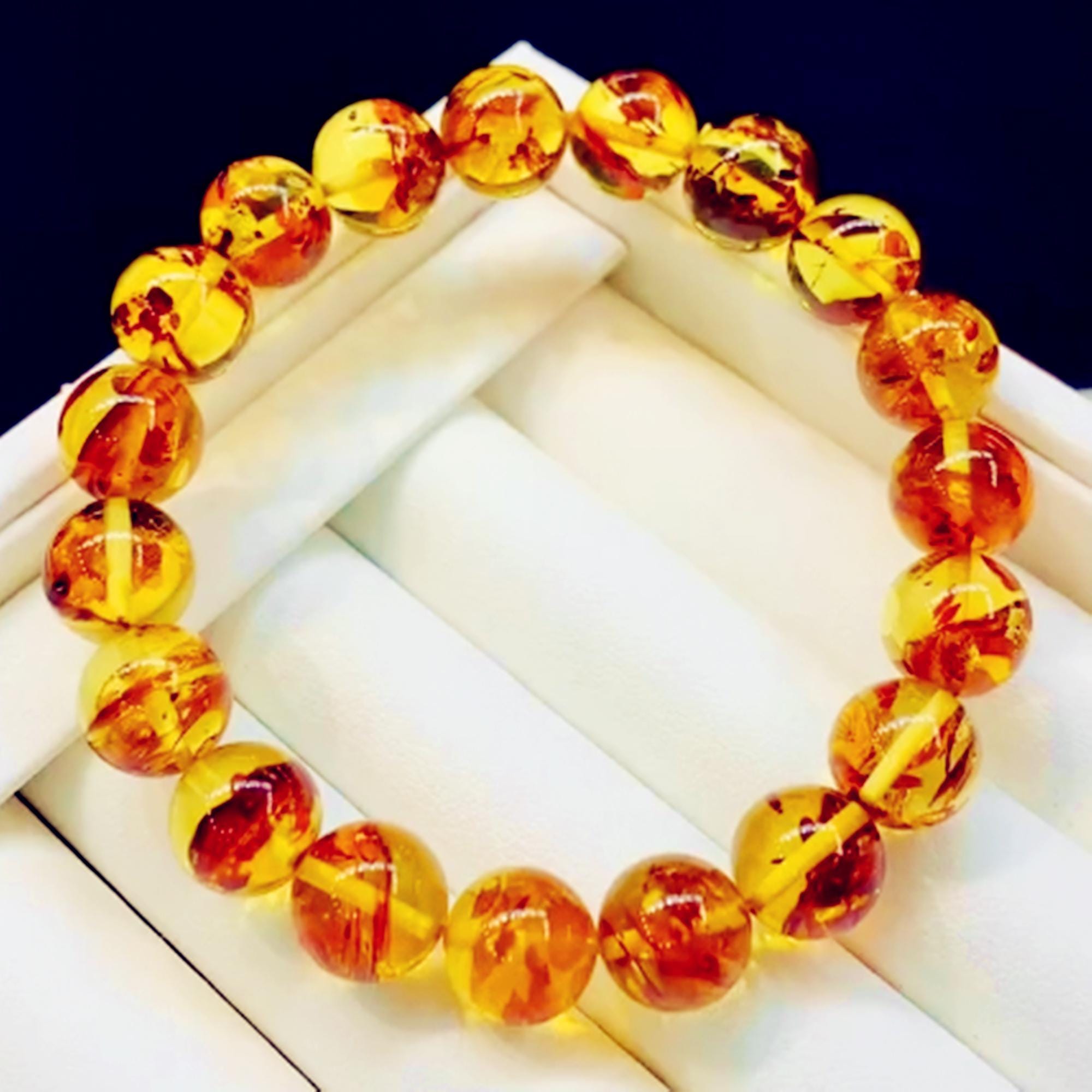 About 10.2mm Natural Fine Flower Amber Bracelet, Certification ...