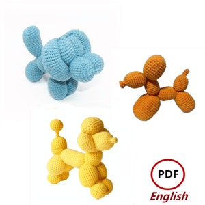 Diagram of 3 crochet balloon dogs, PDF,Balloon Dog Crochet Pattern, Crochet Dog Pattern, Crochet Balloon Dogs Pattern，English
