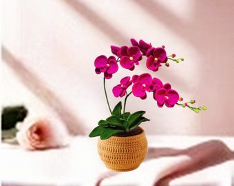 Crochet butterfly Orchid potted pattern - a photography tutorial for decoration, bouquet and arrangement