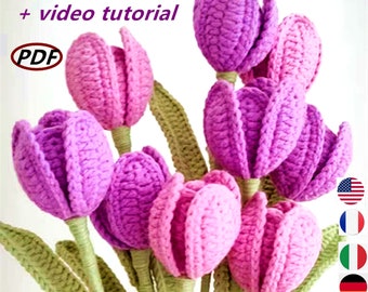 Tulip crochet pattern | Bouquet DIY crochet pattern | Mother's Day flowers |PDF| Five languages