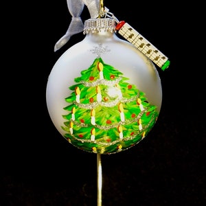Personalized Hand-painted Music Inspired Glass Ornament. Christmas tree on a silver hand blown glass ornament. Opera. Musical.
