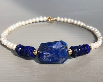 Waterfresh Pearls and Lapis Lazuli Bracelet, Beaded  Bracelet, Gift For Her