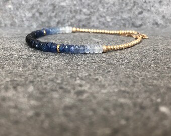 Ombre Sapphire Bracelet, Sapphire Bracelet, Blue Sapphire Jewelry, Beaded Gemstone Bracelet, September Birthstone, Wife Gift