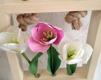 Artificial white handmade tulips Pink faux tulips bouquet in vase Table decoration Tulip bridal bouquet Wedding decor