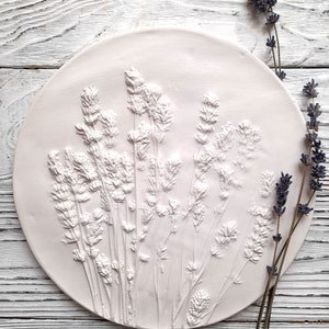 Lavender round plaster cast Provence flower tile Floral botanical bas-relief Floral Wall Decor French Provence home decor Ceramic wall art