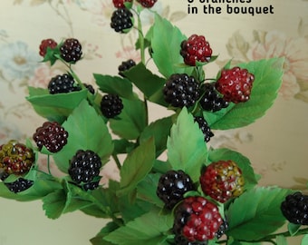 Artificial lifelike handmade blackberry branch 10", Faux berry sprigs, Bramble Berry wedding centerpiece, Plant for home decor Floral Pick