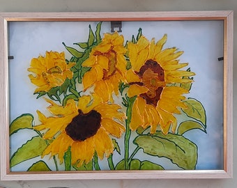 Sunflowers stained glass painting wall art Original art painting Farmhouse wall decor Sunflower Painting Floral Home Decor