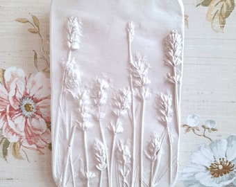 Lavender botanical bas-relief  Plaster cast Provence flower tile French provence home decor Farmhouse wall decor