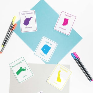 United States Capitals Flash Cards Assorted Colors - Digital Download