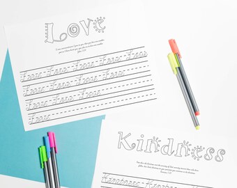 Cursive - Learn, trace and color the Fruits of the Holy Spirit Homeschooling Printable + Free Watercolor Wall Art Galatians 5:22-23