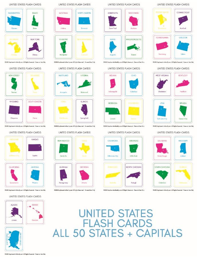 50 States And Capitals Flashcards Printable 50 States And Capitals Flashcards Printable