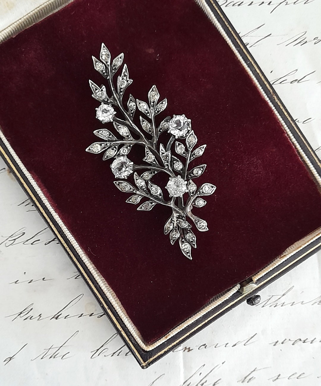 Antique Victorian Diamond Paste & Silver Floral Spray Brooch Etsy UK
