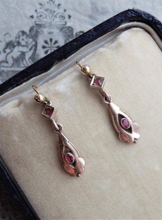 Pretty Antique Victorian Gold Drop Earrings With R