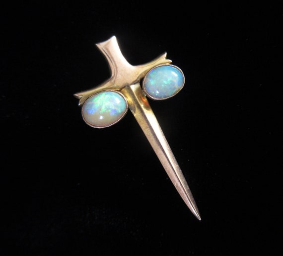 Rare Antique 9ct Gold & Opals Dagger Sword Brooch - image 1