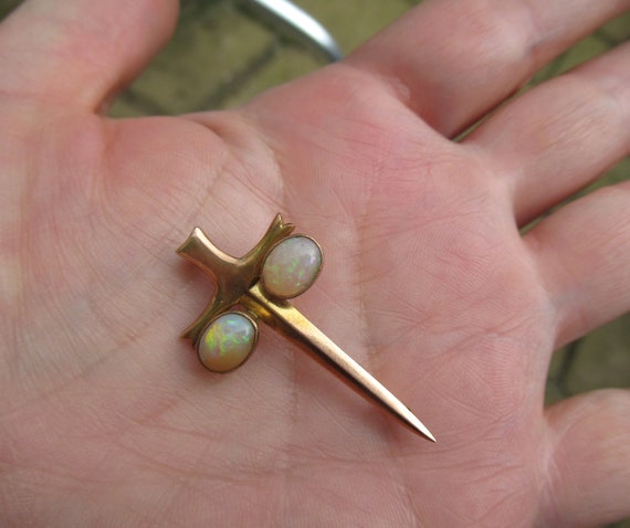 Rare Antique 9ct Gold & Opals Dagger Sword Brooch - image 8