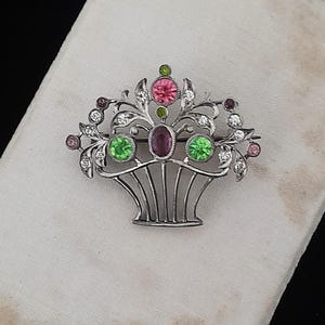Antique Silver Paste Giardinetti Basket Of Flowers Floral Brooch