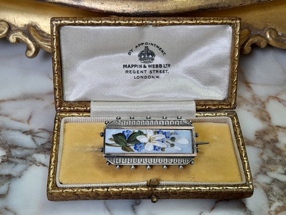 Antique Vintage Tooled Brooch Box British Jewelle… - image 2