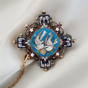 Antike Mikro Mosaik Tauben Brosche: Italienisches Kreuz 19