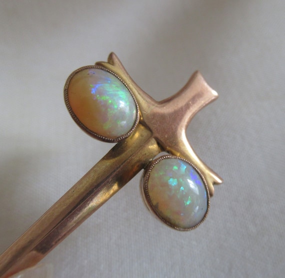 Rare Antique 9ct Gold & Opals Dagger Sword Brooch - image 6