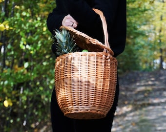 Grote Birkin Style Bag, Jane Birkin Basket Bag, Picknickmand met deksel, Wicker Picnic basket, Handgeweven mand. gepersonaliseerd cadeau moeder